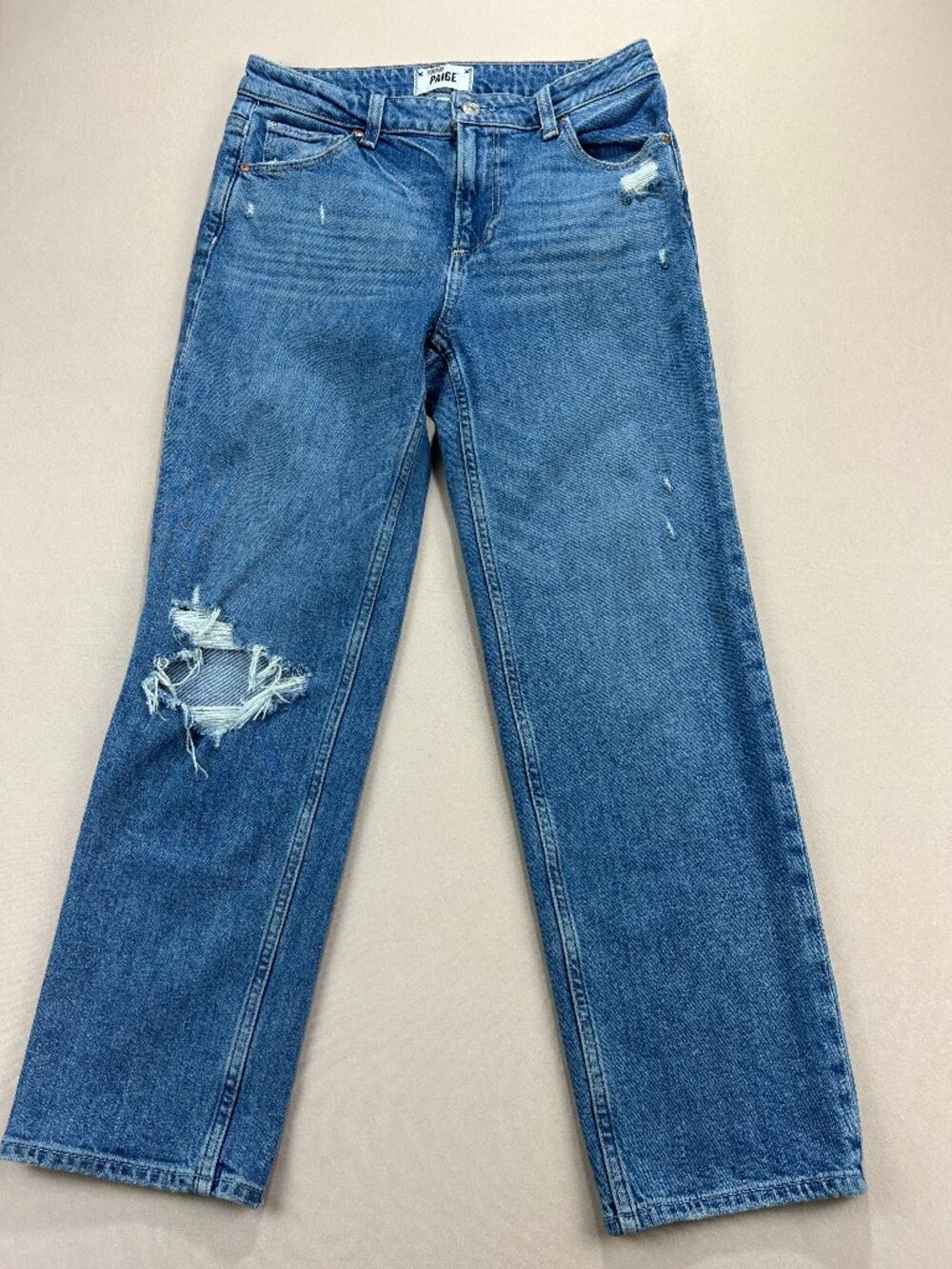 PAIGE Noella Jeans Women's Size 26 Blue Denim Mid Rise Straight Distressed